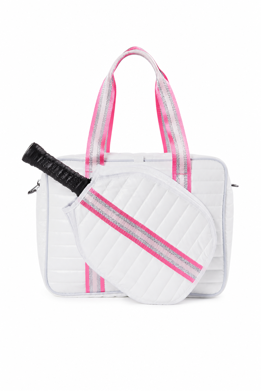 PREMIUM PUFFER Flamingo Pink,Silver and White Bag.